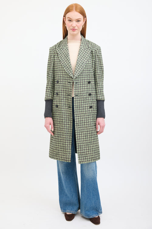 Chloé Green & Multi Wool Checkered  Coat