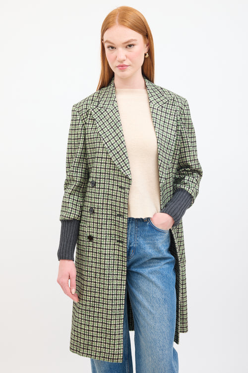 Chloé Green & Multi Wool Checkered  Coat