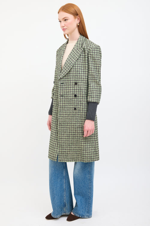 Chloé Green & Multi Wool Checkered  Coat