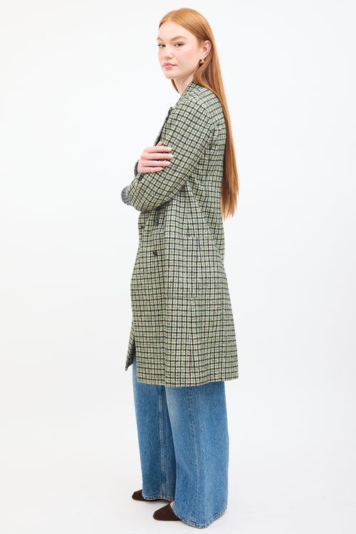 Chloé Green & Multi Wool Checkered  Coat