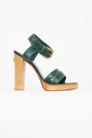 Chloé Dark Green Leather Wooden Heel