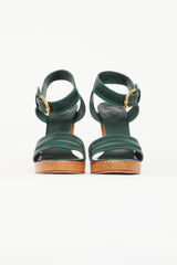Chloé Dark Green Leather Wooden Heel