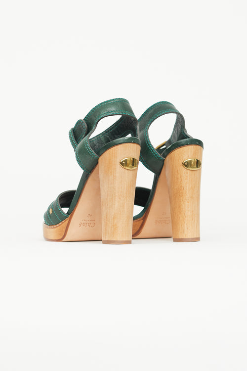 Chloé Dark Green Leather Wooden Heel