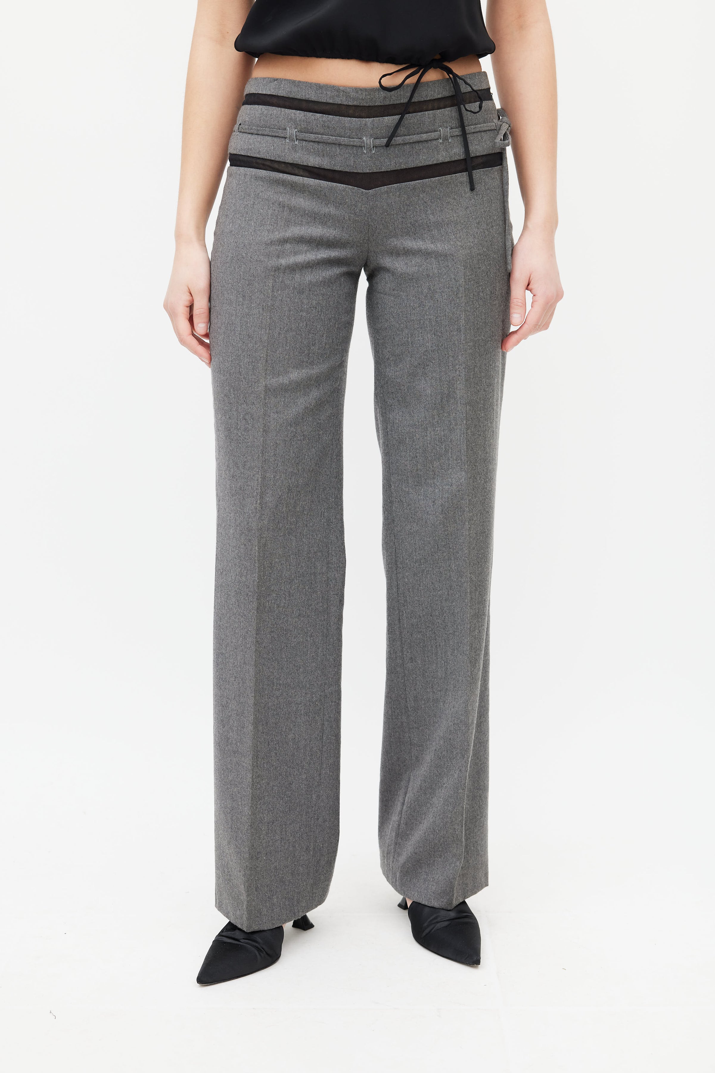 dark grey wool high-waisted wide-leg pants
