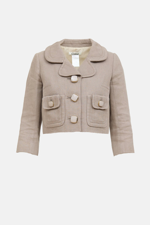 Chloé Linen Woven Cropped Jacket