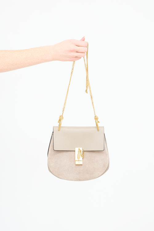 Chloé Taupe Leather & Suede Drew Crossbody Bag