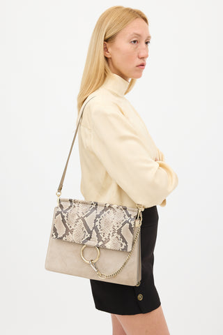 Chloé Grey Suede & Textured Leather Medium Faye Bag
