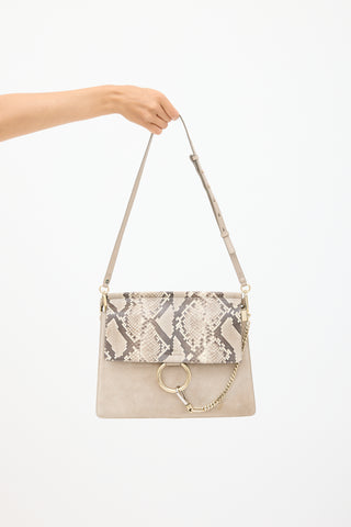 Chloé Grey Suede & Textured Leather Medium Faye Bag