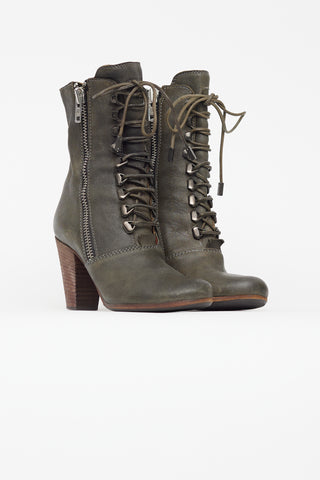 Chloé Khaki Green Leather Lace Up Boot