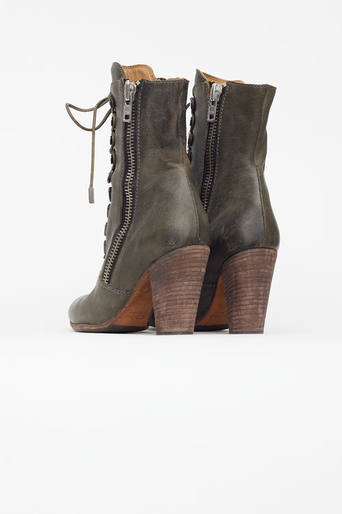Chloé Khaki Green Leather Lace Up Boot