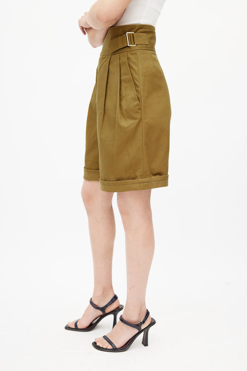 Chloé Khaki Green Pleated Long Shorts