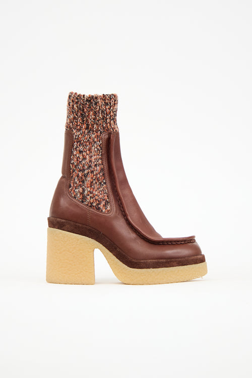 Chloé Leather & Knit Sock Boot