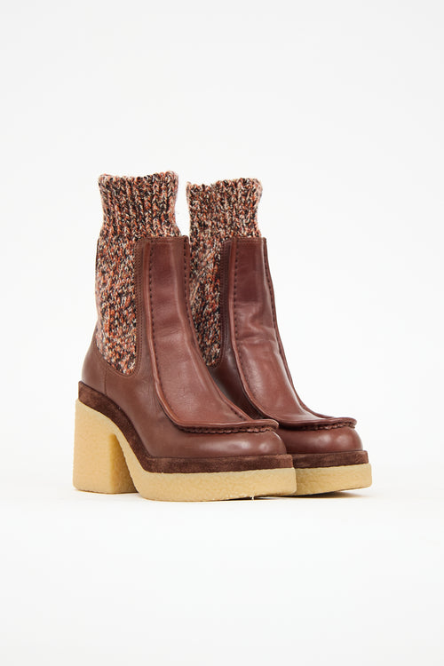Chloé Leather & Knit Sock Boot