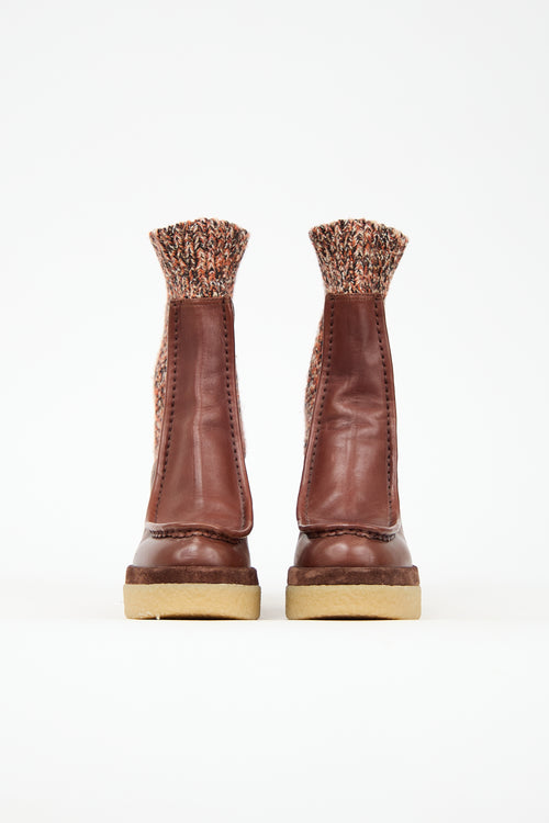 Chloé Leather & Knit Sock Boot