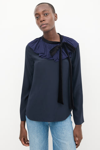 Chloé Navy & Black Silk Ruffled Top