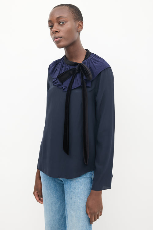 Chloé Navy & Black Silk Ruffled Top