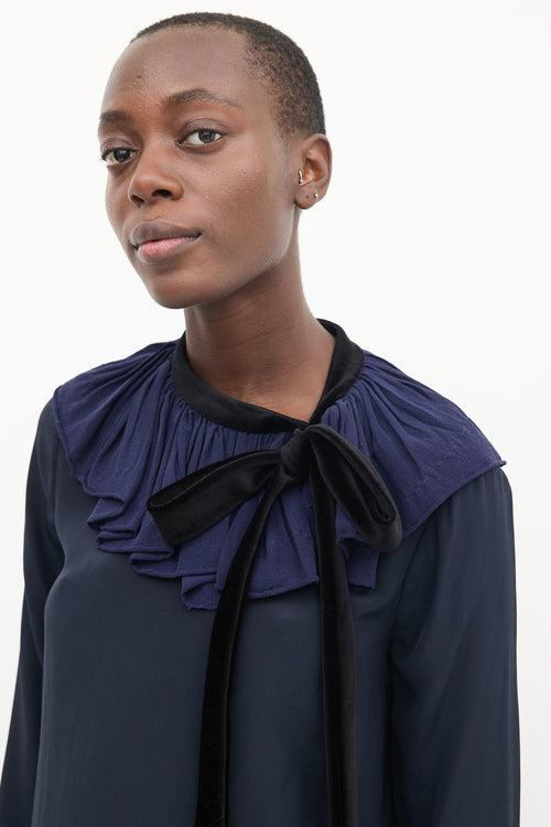 Chloé Navy & Black Silk Ruffled Top