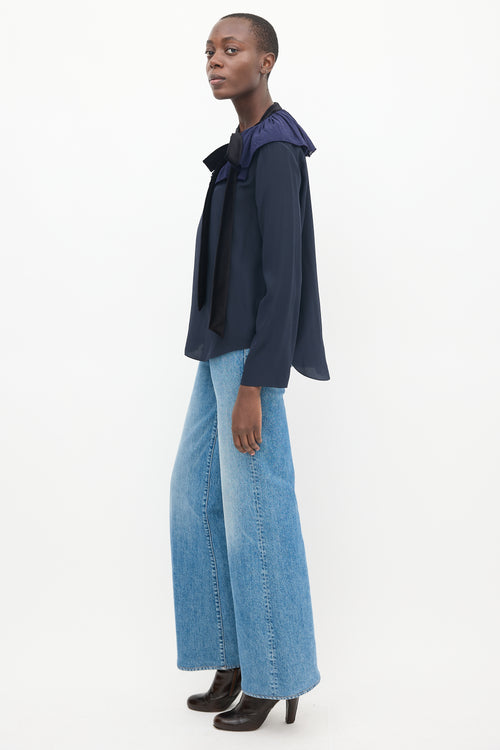 Chloé Navy & Black Silk Ruffled Top