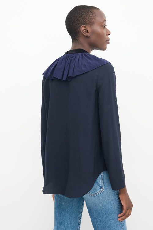 Chloé Navy & Black Silk Ruffled Top