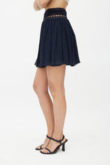 Chloé Navy & Gold Silk Crepe Skirt