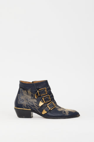 Chloé Navy & Gold Studded Susanna Boot