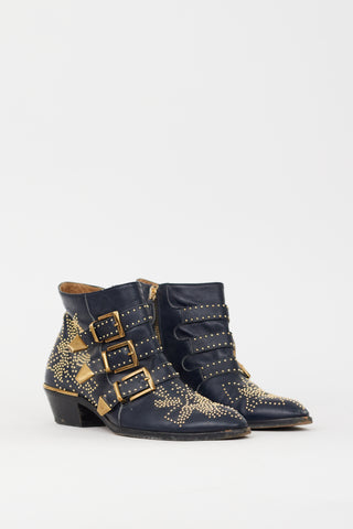 Chloé Navy & Gold Studded Susanna Boot