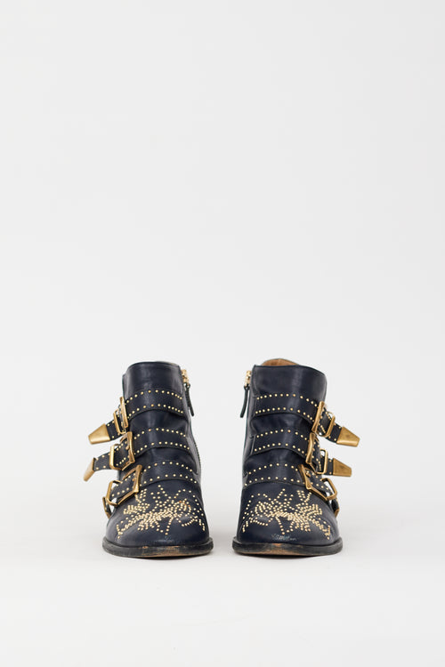 Chloé Navy & Gold Studded Susanna Boot