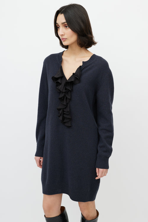 Chloé Navy Knit Sweater Ruffle Dress