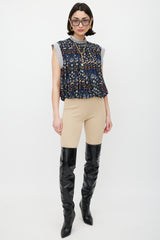 Chloé Navy & Multicolour Floral Pleated Top