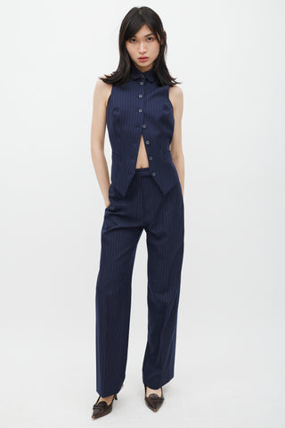 Chloé Navy Pinstripe Cutout Back Vest & Pant Suit