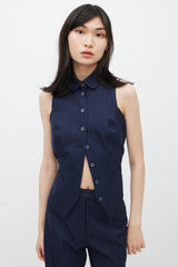 Chloé Navy Pinstripe Cutout Back Vest & Pant Suit