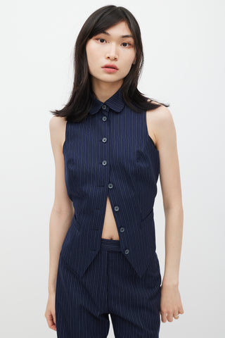 Chloé Navy Pinstripe Cutout Back Vest & Pant Suit