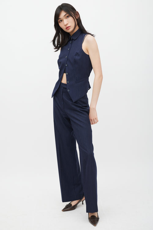 Chloé Navy Pinstripe Cutout Back Vest & Pant Suit