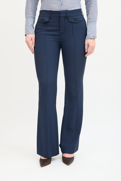 Chloé Navy Pleat Straight Leg Trouser