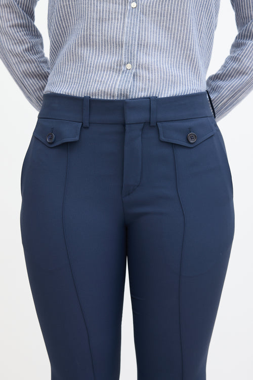 Chloé Navy Pleat Straight Leg Trouser