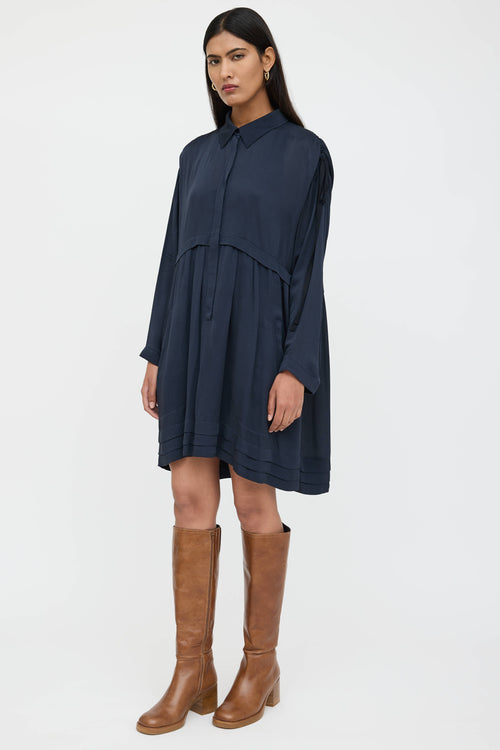 Chloé Pleated Tie Shirt Dress