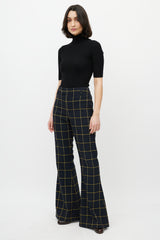 Chloé Navy & Yellow Plaid Flare Trouser