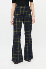 Chloé Navy & Yellow Plaid Flare Trouser