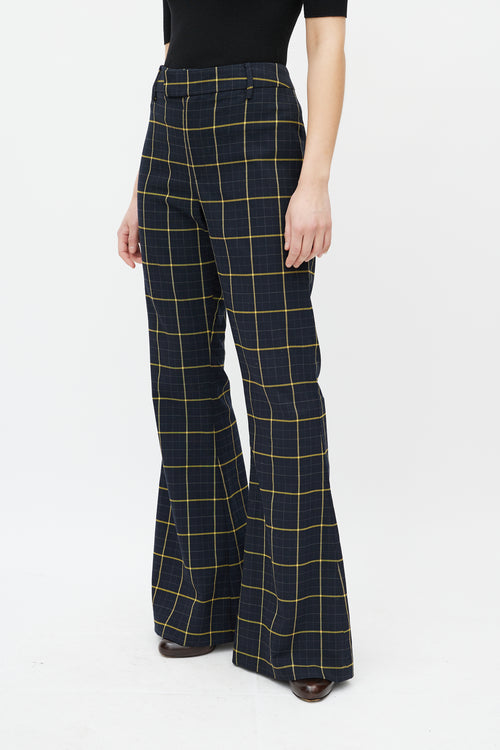 Chloé Navy & Yellow Plaid Flare Trouser