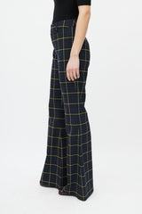 Chloé Navy & Yellow Plaid Flare Trouser