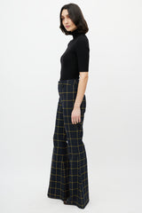 Chloé Navy & Yellow Plaid Flare Trouser