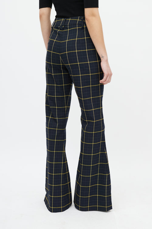 Chloé Navy & Yellow Plaid Flare Trouser