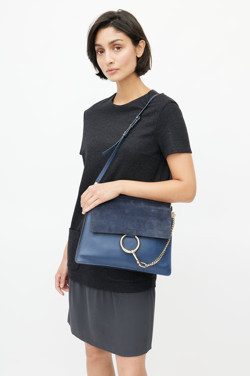Chloé Navy Leather & Suede Faye Shoulder Bag