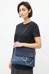 Chloé Navy Leather & Suede Faye Shoulder Bag