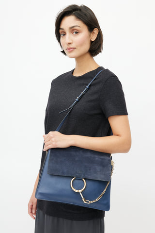 Chloé Navy Leather & Suede Faye Shoulder Bag