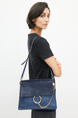 Chloé Navy Leather & Suede Faye Shoulder Bag
