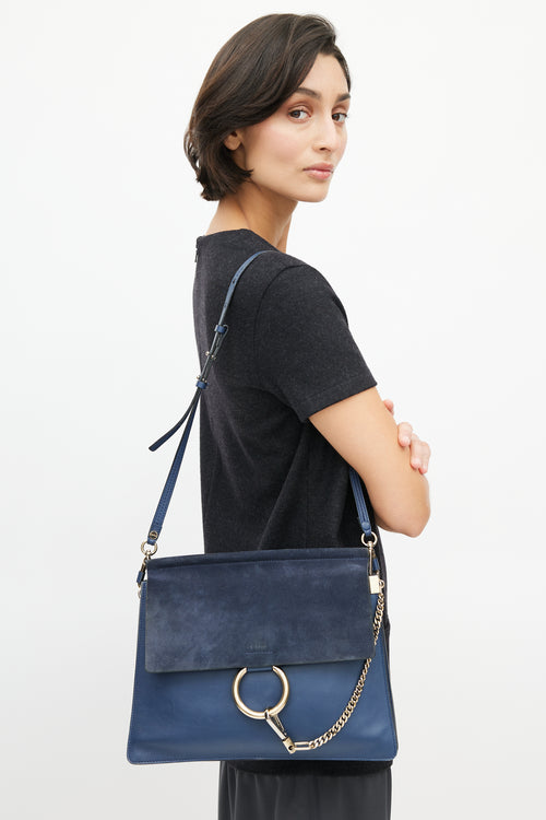 Chloé Navy Leather & Suede Faye Shoulder Bag