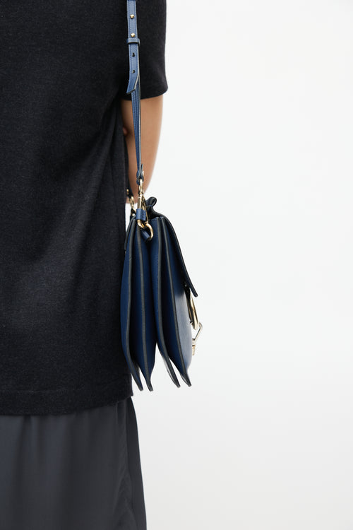 Chloé Navy Leather & Suede Faye Shoulder Bag