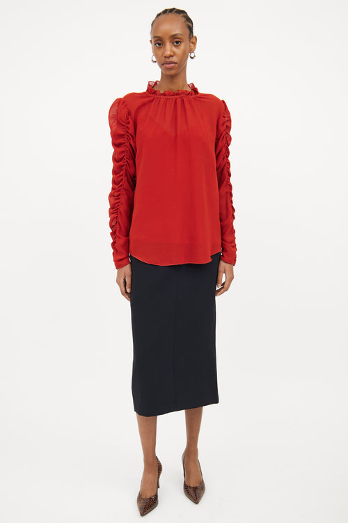 Chloé Orange Gathered Sleeve Blouse