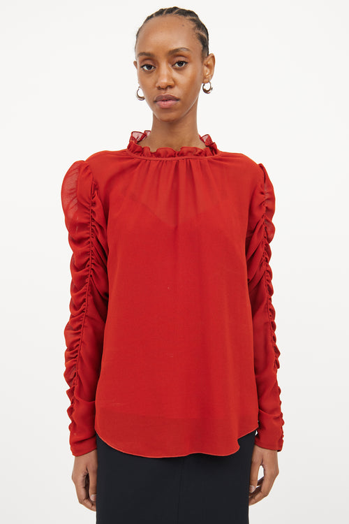 Chloé Orange Gathered Sleeve Blouse